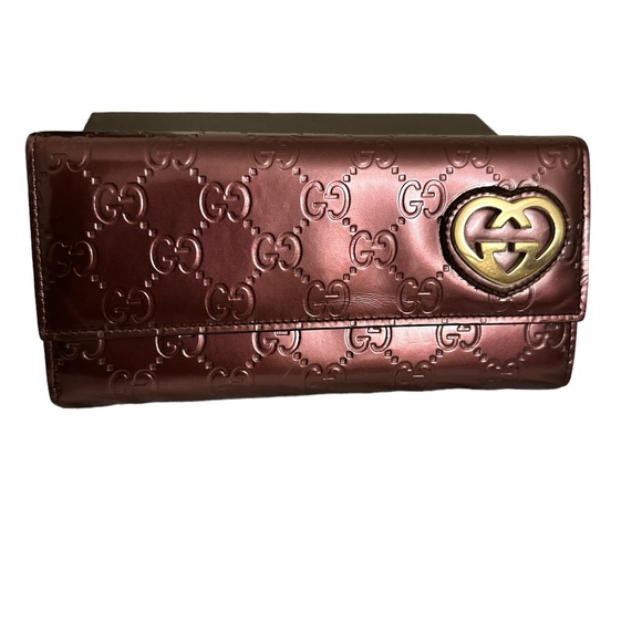 GUCCI GG Shine Guccissima Lovely Heart Continental Wallet Scarlatto with box - Picture 5 of 16